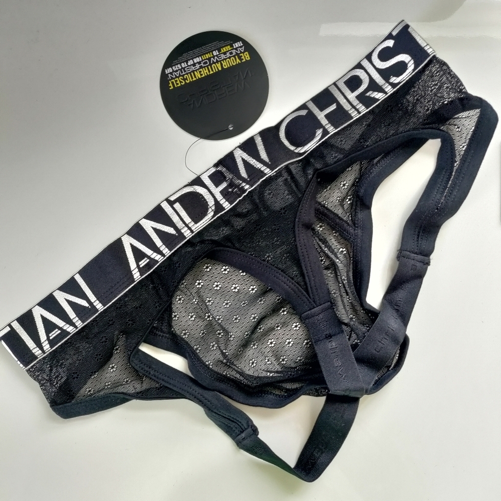 Andrew Christian thong jock black floral lace Underwear Medium Large XL NWT NEW - Picture 7 of 13